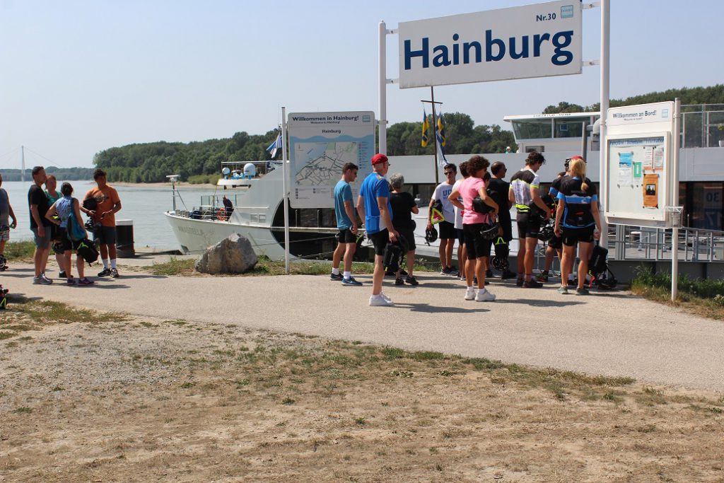 Boarding the AMA Waterways Stella at the end of a 20 kilometer bike ride from Bratislava