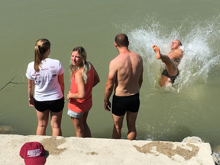 Bikers cool off in the Danube after the Iron Curtain ride
