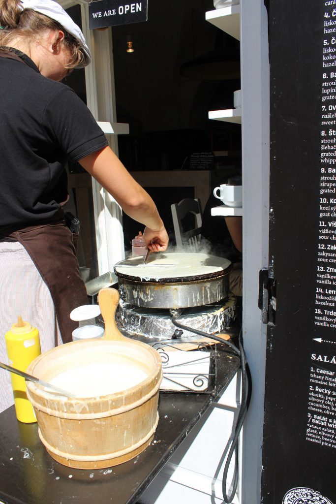 Making crepes for sale in Old Cesky Krumlov