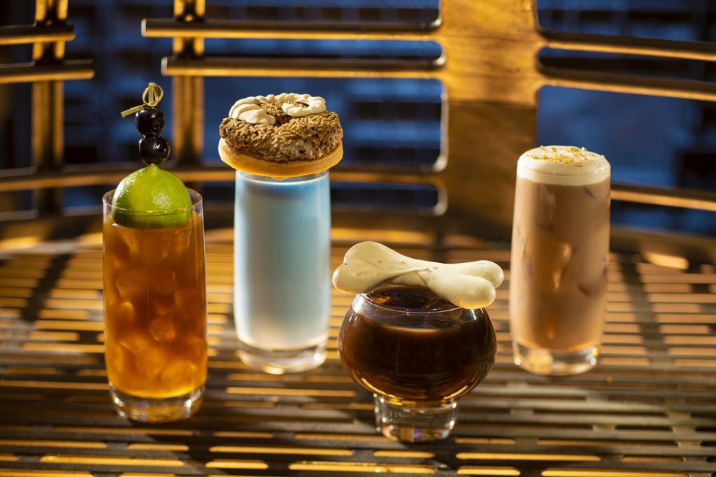 From left to right: Moogan Tea, Blue Bantha, Bloody Rancor (contains alcohol) and the Black Spire Brew at Oga's Cantina