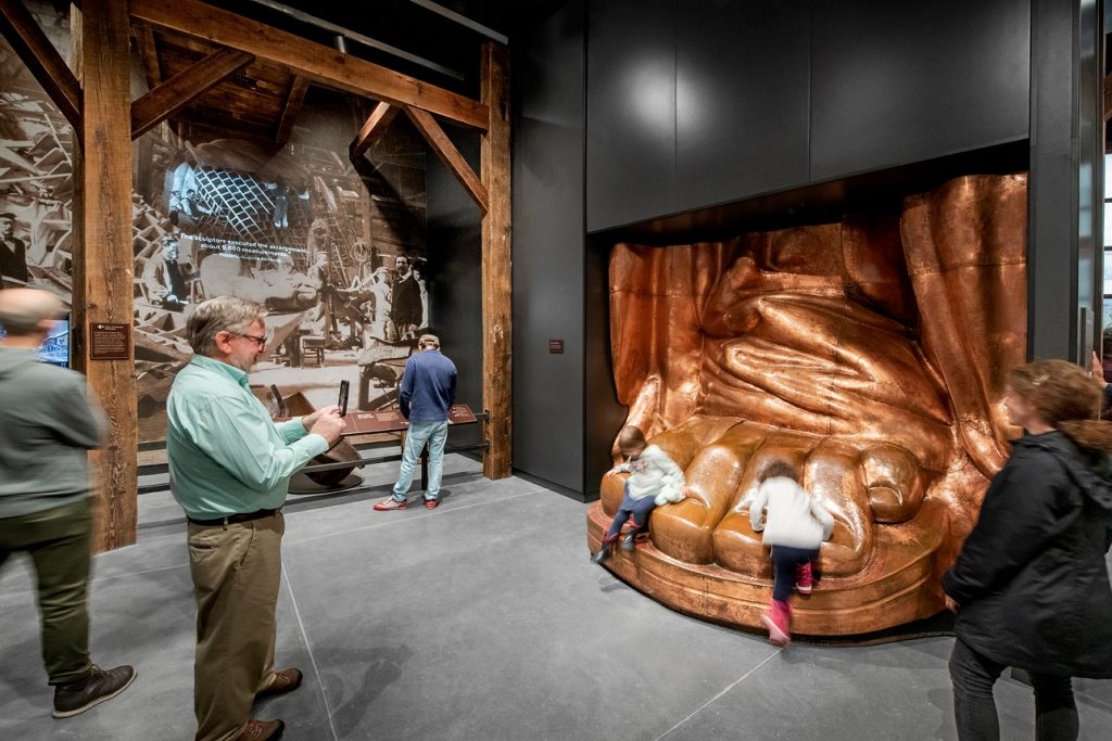 Working models of the Statue’s foot as it evolves from plaster to copper
