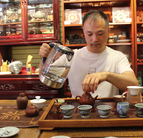 Daniel Liu brewing special tea at The Chinese Tea Shop in Vancouver