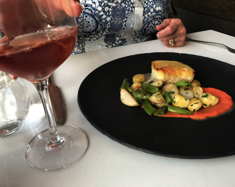 Halibut served as part of the honey dinner at ARC Restaurant