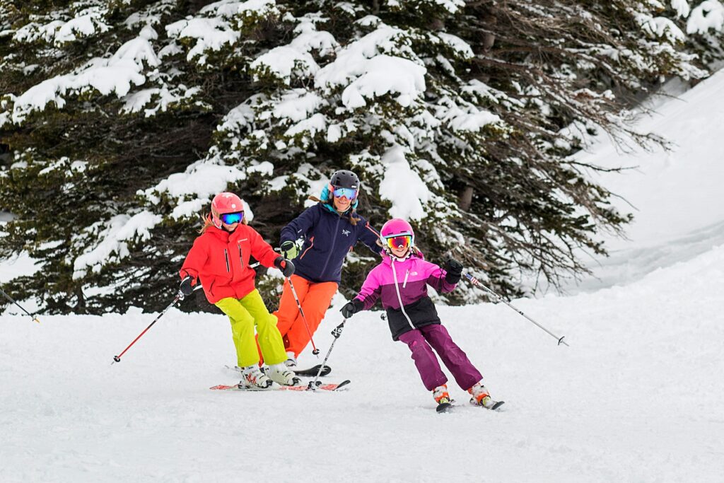 Family skiing at historic Alta Lodge in Utah